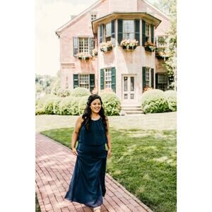 David's Bridal Navy Chiffon Dress size 16